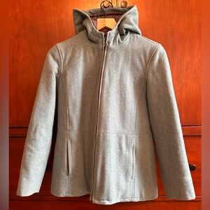 LADIES GAP VINTAGE TEAL WOOL ZIP-UP HOODED PEA COAT - XS